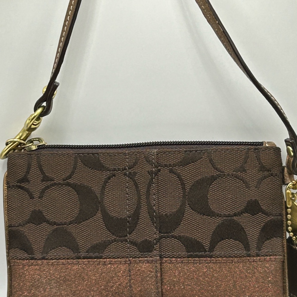 Coach Signature Brown Canvas 66th Anniversary Double Zip Wristlet 6” x 4.5” - Picture 4 of 10